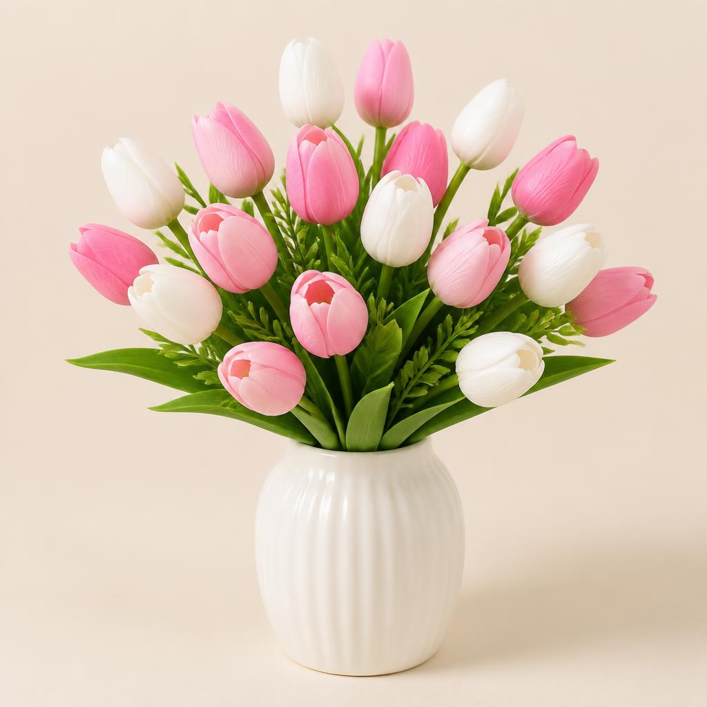 Artificial Tulip Bouquet with Ceramic Vase